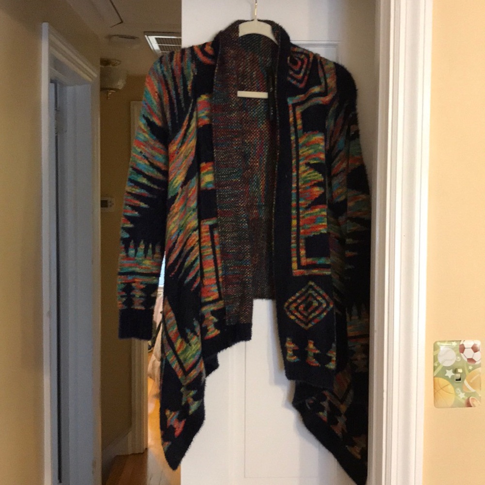 Renee C. Black Multicolor Aztec Open Cardigan